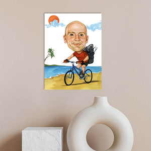 Karikatur vom Foto - Biker am Strand (cdi352) - Lustige individuelle Karikatur vom eigenen Foto