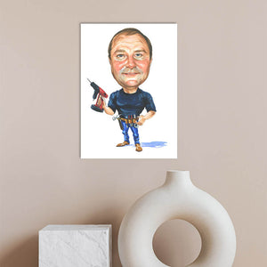 Karikatur vom Foto - Heimwerker mit Bohrmaschine (cdi377) - Lustige individuelle Karikatur vom eigenen Foto