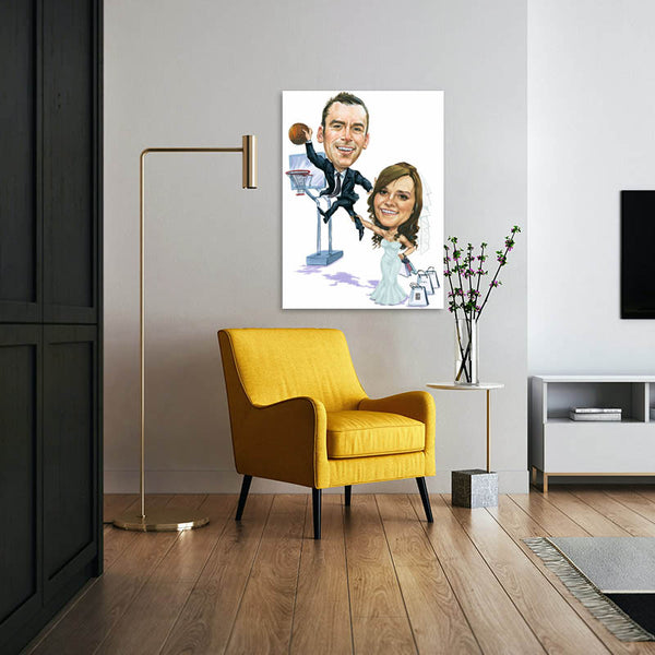 Karikatur vom Foto - Sportliche Hochzeit (cdi401) - Lustige individuelle Karikatur vom eigenen Foto