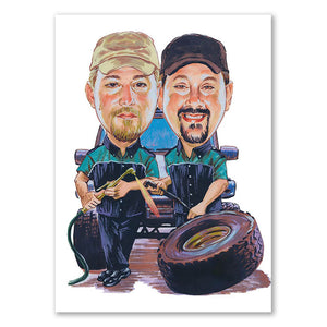 Karikatur vom Foto - Mechaniker-Duo (cdi408) - Lustige individuelle Karikatur vom eigenen Foto