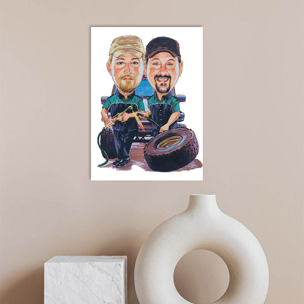 Karikatur vom Foto - Mechaniker-Duo (cdi408) - Lustige individuelle Karikatur vom eigenen Foto