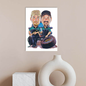 Karikatur vom Foto - Mechaniker-Duo (cdi408) - Lustige individuelle Karikatur vom eigenen Foto