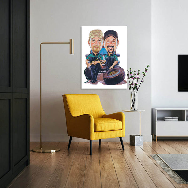 Karikatur vom Foto - Mechaniker-Duo (cdi408) - Lustige individuelle Karikatur vom eigenen Foto