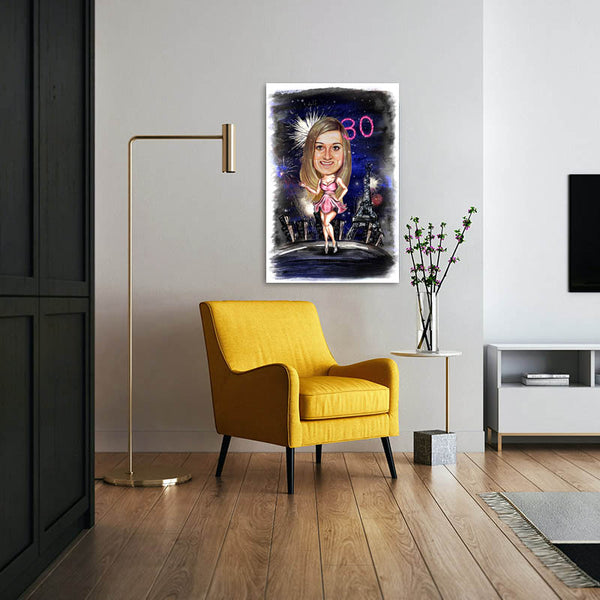 Karikatur vom Foto - Geburtstag in Paris (cdi481) - Lustige individuelle Karikatur vom eigenen Foto