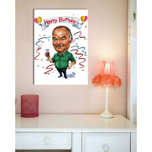 Karikatur vom Foto - Happy Birthday mit Sekt (cdi520) - Lustige individuelle Karikatur vom eigenen Foto