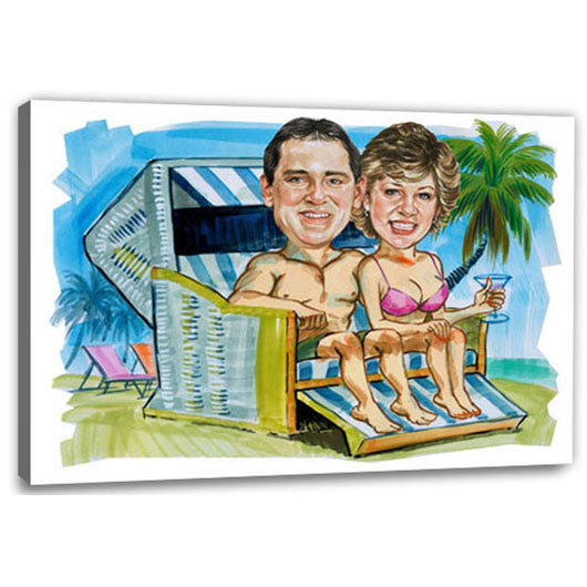 Karikatur vom Foto - Strandkorb-Urlaub (cdi544) - Lustige individuelle Karikatur vom eigenen Foto