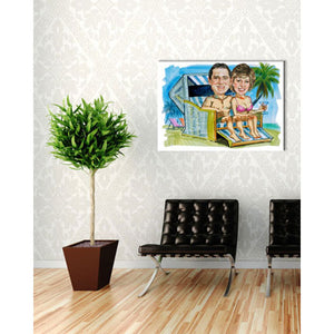 Karikatur vom Foto - Strandkorb-Urlaub (cdi544) - Lustige individuelle Karikatur vom eigenen Foto