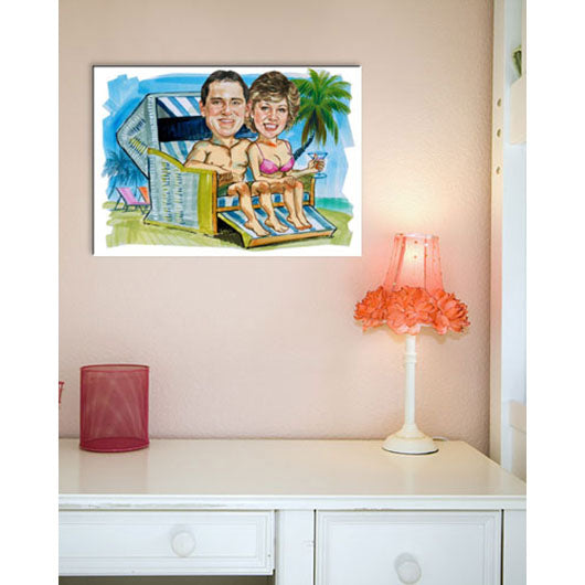 Karikatur vom Foto - Strandkorb-Urlaub (cdi544) - Lustige individuelle Karikatur vom eigenen Foto