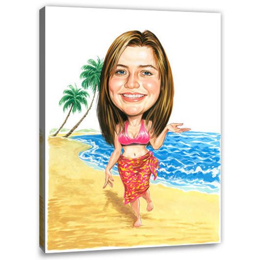 Karikatur vom Foto - Frau am Strand (cju164) - Lustige individuelle Karikatur vom eigenen Foto