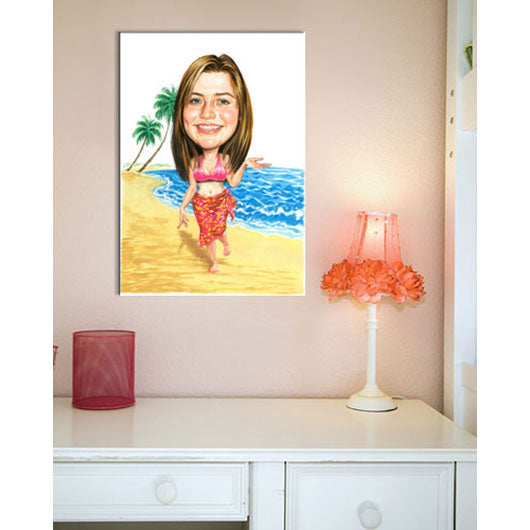 Karikatur vom Foto - Frau am Strand (cju164) - Lustige individuelle Karikatur vom eigenen Foto