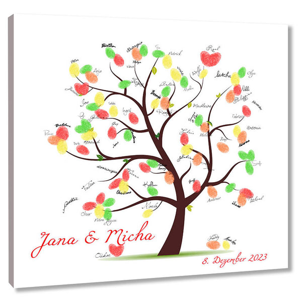 Fingerabdruck-Leinwand - Ehebaum braun Rot - Fingerabdruck Leinwand