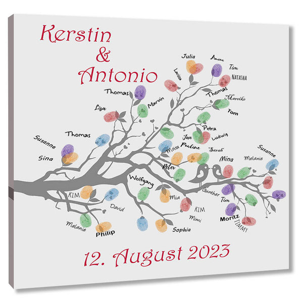 Fingerabdruck-Leinwand - Hochzeitstauben Grau - Fingerabdruck Leinwand
