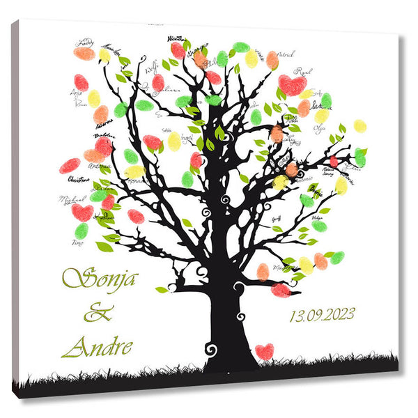 Fingerabdruck-Leinwand - Hochzeitsbaum Gruen - Fingerabdruck Leinwand