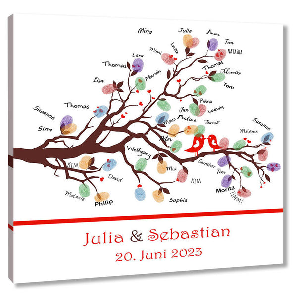 Fingerabdruck-Leinwand - Hochzeitstauben Balken Rot - Fingerabdruck Leinwand