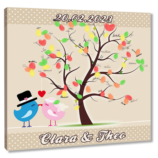 Fingerabdruck-Leinwand - Vogelhochzeit - Fingerabdruck Leinwand