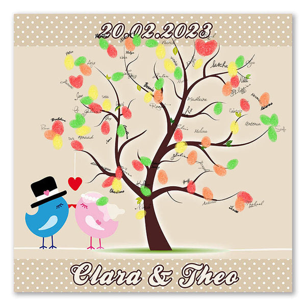 Fingerabdruck-Leinwand - Vogelhochzeit - Fingerabdruck Leinwand