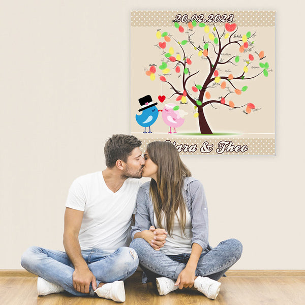 Fingerabdruck-Leinwand - Vogelhochzeit - Fingerabdruck Leinwand