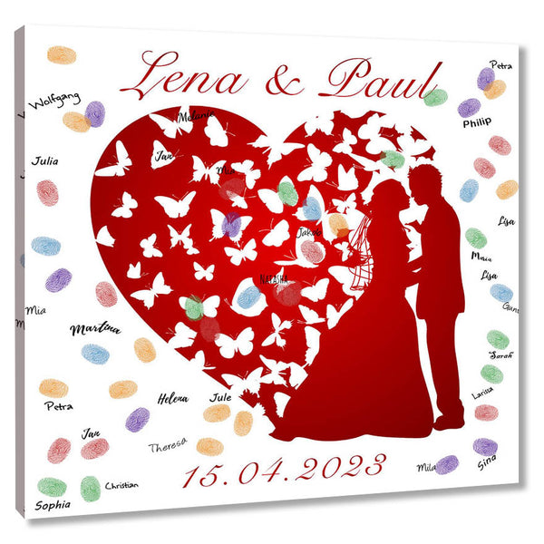 Fingerabdruck-Leinwand - Herz-Schmetterling - Fingerabdruck Leinwand