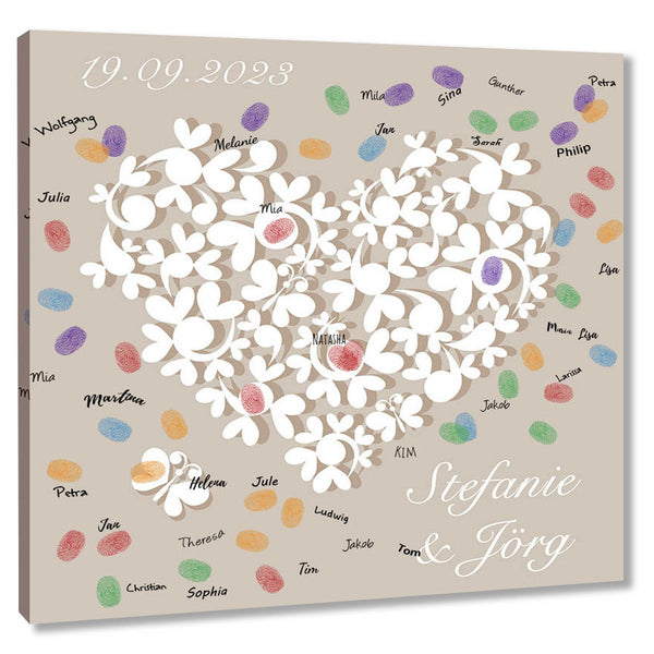 Fingerabdruck-Leinwand - Herz aus Blumen - Fingerabdruck Leinwand