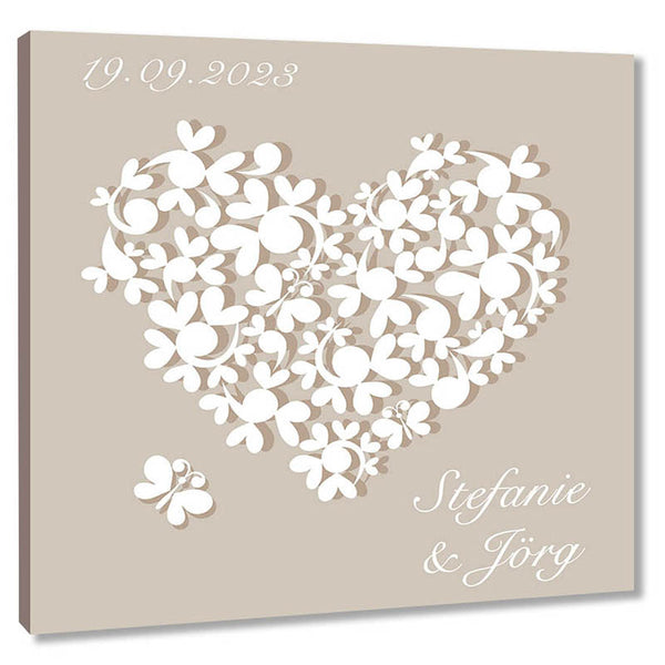 Fingerabdruck-Leinwand - Herz aus Blumen - Fingerabdruck Leinwand