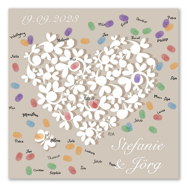 Fingerabdruck-Leinwand - Herz aus Blumen - Fingerabdruck Leinwand