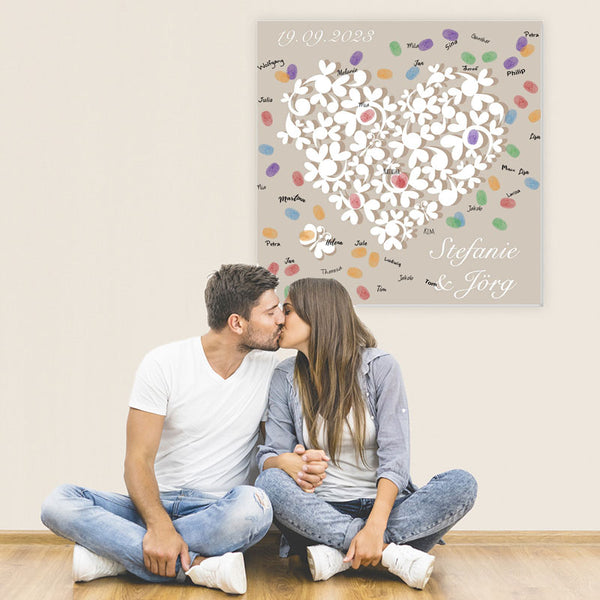 Fingerabdruck-Leinwand - Herz aus Blumen - Fingerabdruck Leinwand