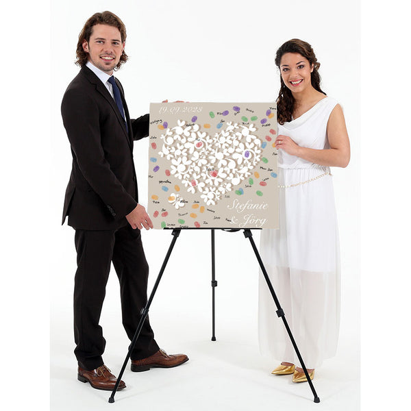 Fingerabdruck-Leinwand - Herz aus Blumen - Fingerabdruck Leinwand