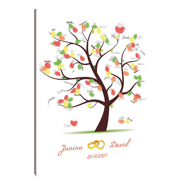 Fingerabdruck-Leinwand - Hochzeitsbaum mit Ring 2zu3  - Fingerabdruck Leinwand