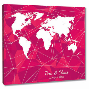 Fingerabdruck-Leinwand - Weltkarte Pink - Fingerabdruck Leinwand
