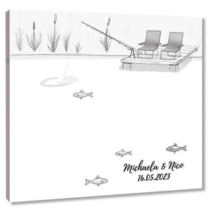 Fingerabdruck-Leinwand - Fischen SW - Fingerabdruck Leinwand