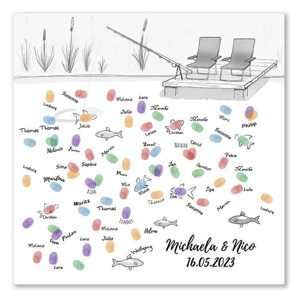 Fingerabdruck-Leinwand - Fischen SW - Fingerabdruck Leinwand