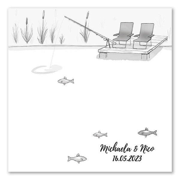 Fingerabdruck-Leinwand - Fischen SW - Fingerabdruck Leinwand