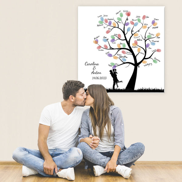 Fingerabdruck-Leinwand - Paarbaum Umarmung - Fingerabdruck Leinwand