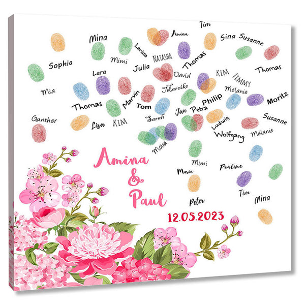 Fingerabdruck-Leinwand - Rosa Blumen - Fingerabdruck Leinwand