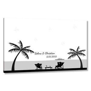 Fingerabdruck-Leinwand - Strandlounge Panorama - Fingerabdruck Leinwand