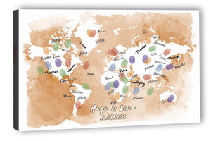 Fingerabdruck-Leinwand - Weltkarte Braun - Fingerabdruck Leinwand