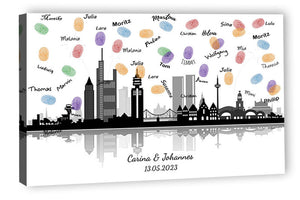 Fingerabdruck-Leinwand - Skyline Frankfurt Panorama - Fingerabdruck Leinwand
