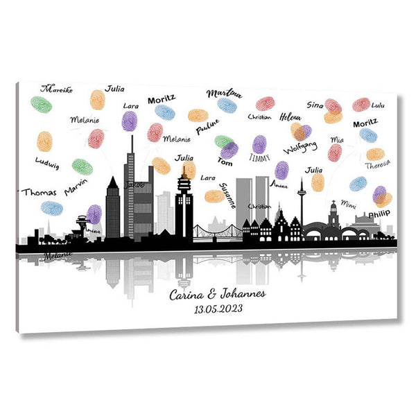 Fingerabdruck-Leinwand - Skyline Frankfurt Panorama - Fingerabdruck Leinwand