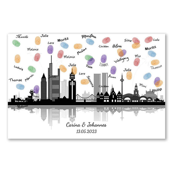 Fingerabdruck-Leinwand - Skyline Frankfurt Panorama - Fingerabdruck Leinwand