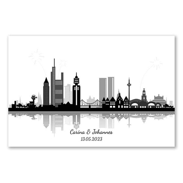 Fingerabdruck-Leinwand - Skyline Frankfurt Panorama - Fingerabdruck Leinwand