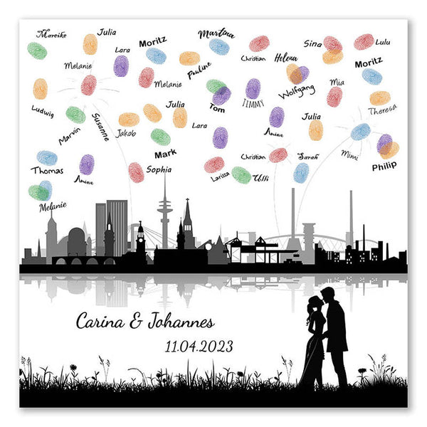 Fingerabdruck-Leinwand - Skyline Hamburg - Fingerabdruck Leinwand