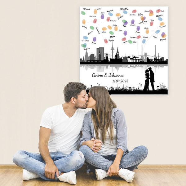 Fingerabdruck-Leinwand - Skyline Hamburg - Fingerabdruck Leinwand