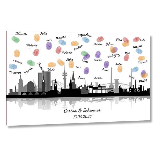 Fingerabdruck-Leinwand - Skyline Hamburg Panorama - Fingerabdruck Leinwand