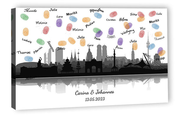 Fingerabdruck-Leinwand - Skyline München Panorama - Fingerabdruck Leinwand