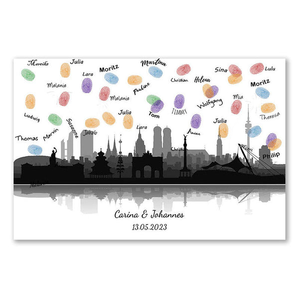 Fingerabdruck-Leinwand - Skyline München Panorama - Fingerabdruck Leinwand