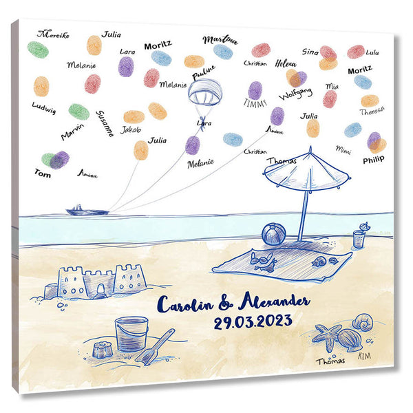 Fingerabdruck-Leinwand - Beach Fun Blau - Fingerabdruck Leinwand