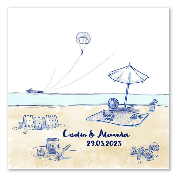 Fingerabdruck-Leinwand - Beach Fun Blau - Fingerabdruck Leinwand