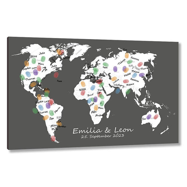 Fingerabdruck-Leinwand - Reiseführer Welt Grau - Fingerabdruck Leinwand