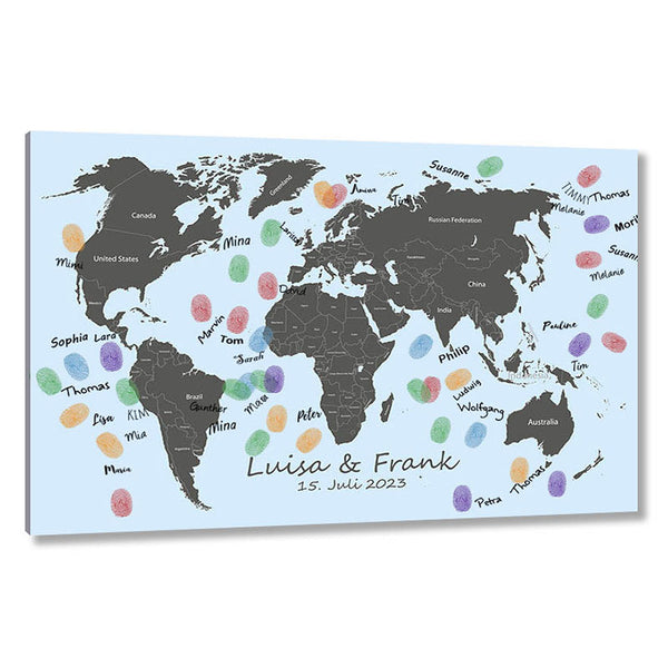 Fingerabdruck-Leinwand - Reiseführer Welt Blau - Fingerabdruck Leinwand