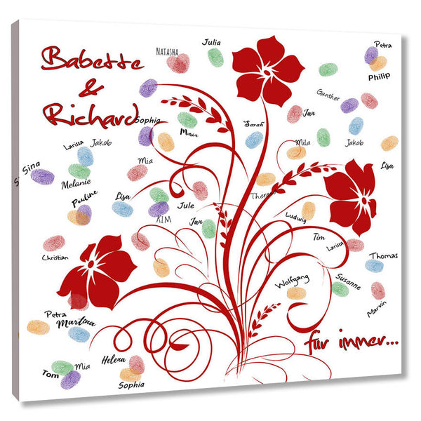 Fingerabdruck-Leinwand - Blume Rot - Fingerabdruck Leinwand